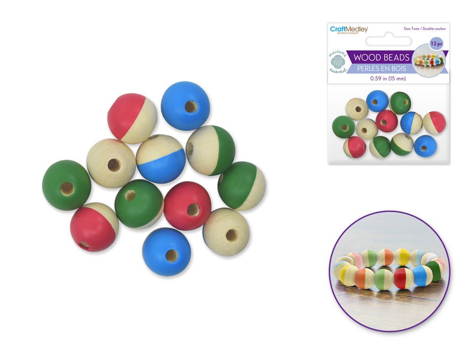 12PK 15MM DUO-TONE WOOD BEADS