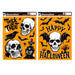 Two Halloween-themed decorative sticker sheets on a white background. The left sheet says 'Trick or Treat' with skulls, a crow, and a tombstone.