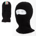 Black knit balaclava and matching gloves on a white background