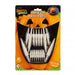 Ghostly Ghouls Pumpkin Teeth Halloween novelty toy in retail blister packaging, featuring 18 white glow-in-the-dark fang-shaped teeth attached to a black mouth-shaped backing with a pumpkin graphic.
