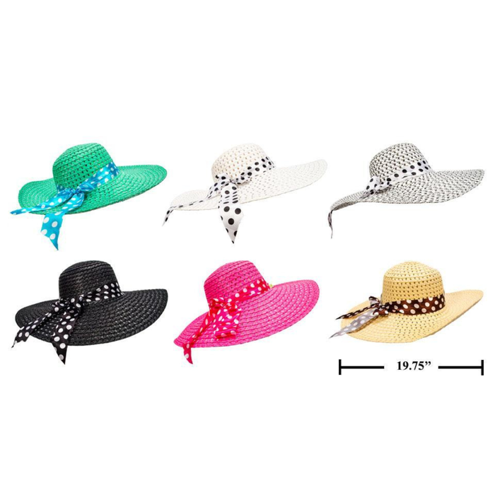 Set of six colorful sun hats with decorative bands on a white background