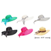 Set of six colorful sun hats with decorative bands on a white background