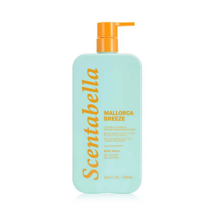 Scentabella Mallorca Breeze body wash bottle with pump on a white background