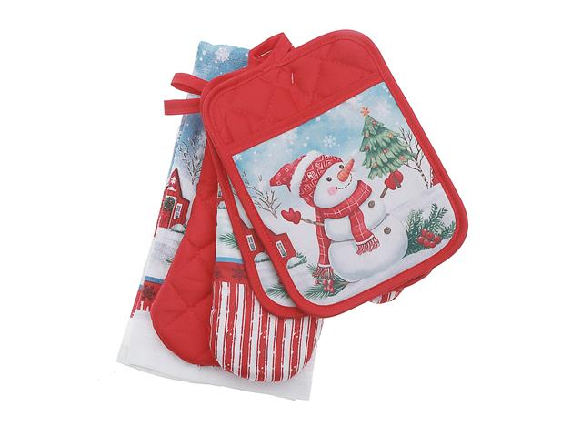 5 PC KITCHEN SET SNOWMAN STRIPE