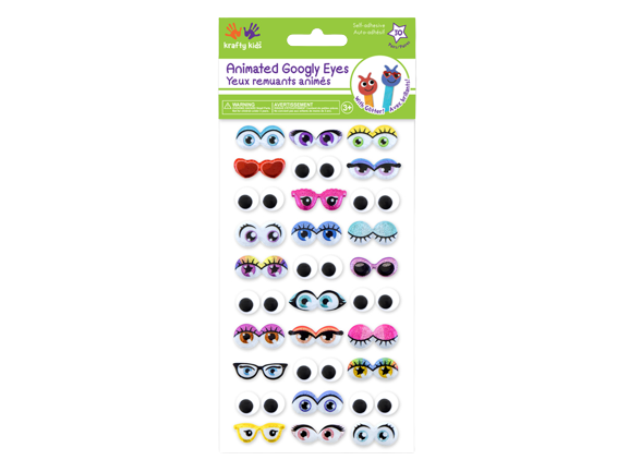 SELF-STICK GOOGLY EYES: ANIMATION GLITTER AND GOOGLIES 30 PAIRS
