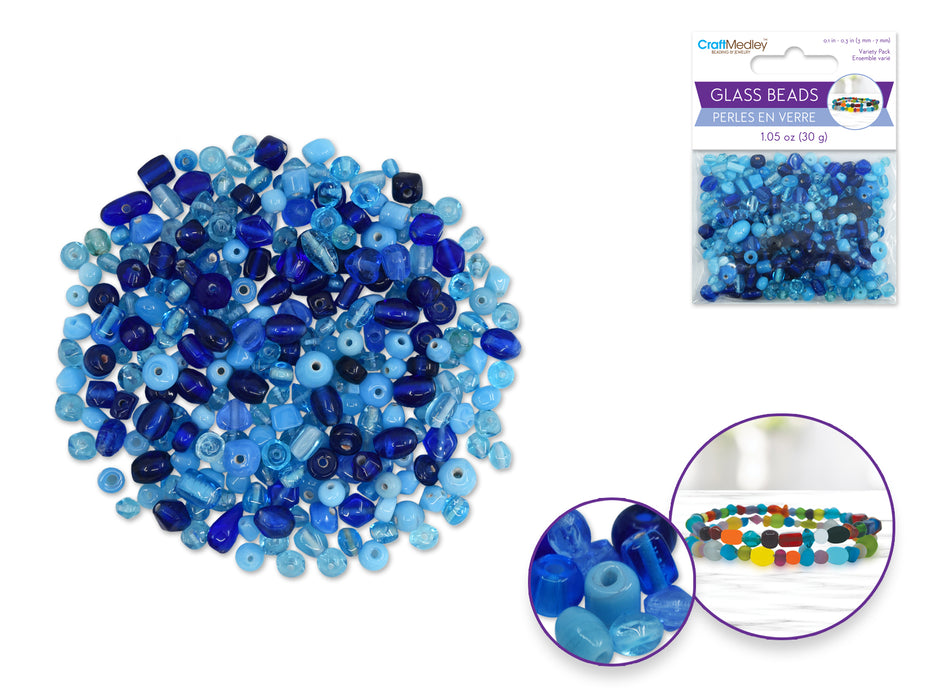 GLASS BEADS: 3MM-7MM MIX-PACK 30GMS