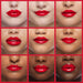 Collage of different skin tones with red lipstick on a red background