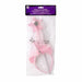 A pink and silver glitter party accessory set in clear plastic packaging with a purple header card. The set includes a star wand, a bow, and a cat-ear headband.