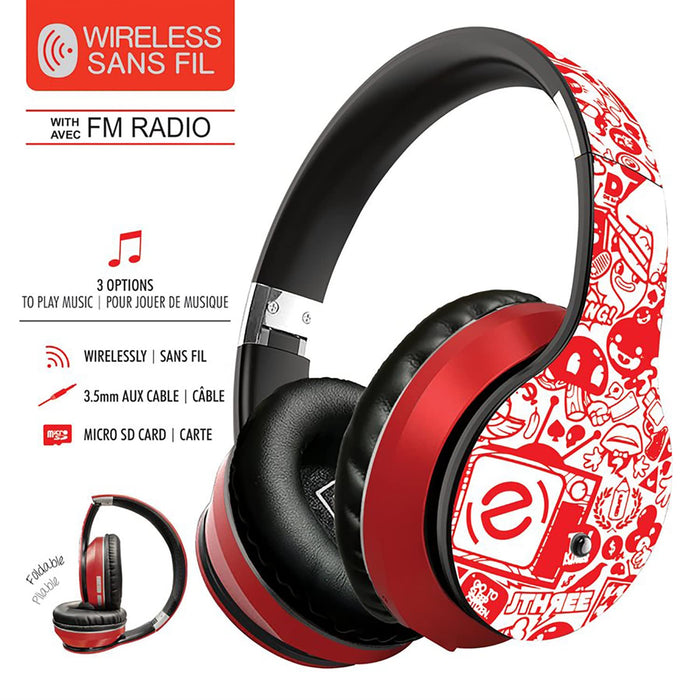 WIRELESS STEREO HEADPHONE W/MICROPHONE RED