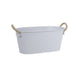White metal bathtub with rope handles on a white background