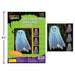 Packaged 'Ghostly Ghosts' light-up hanging ghost decoration set shown on a white background, with the front box and a smaller inset showing the ghost glowing in different colors.