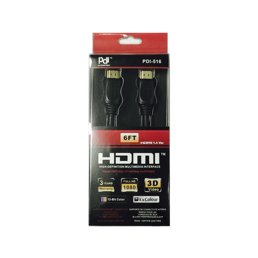 HDMI cable packaging with red and black design on a white background