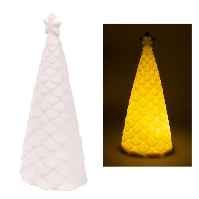 CHRISTMAS WHITE CERAMIC XMAS TREE W/LED LIGHT 6.5''H
