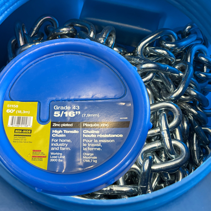 5/16"  X  60' ZINC PLATED CHAIN, GRADE 43, WORKING LIMIT 3900LBS