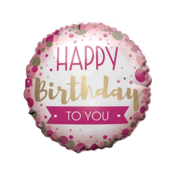 BALLOON FOIL ROUND 18" HAPPY BIRTHDAY CONFETTI PINK