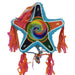 Colorful star-shaped birthday piñata with 'Happy Birthday!' text on a white background