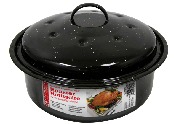 PORCELAIN ENAMEL ON STEEL ROASTER WITH COVER   ROUND 7 LB