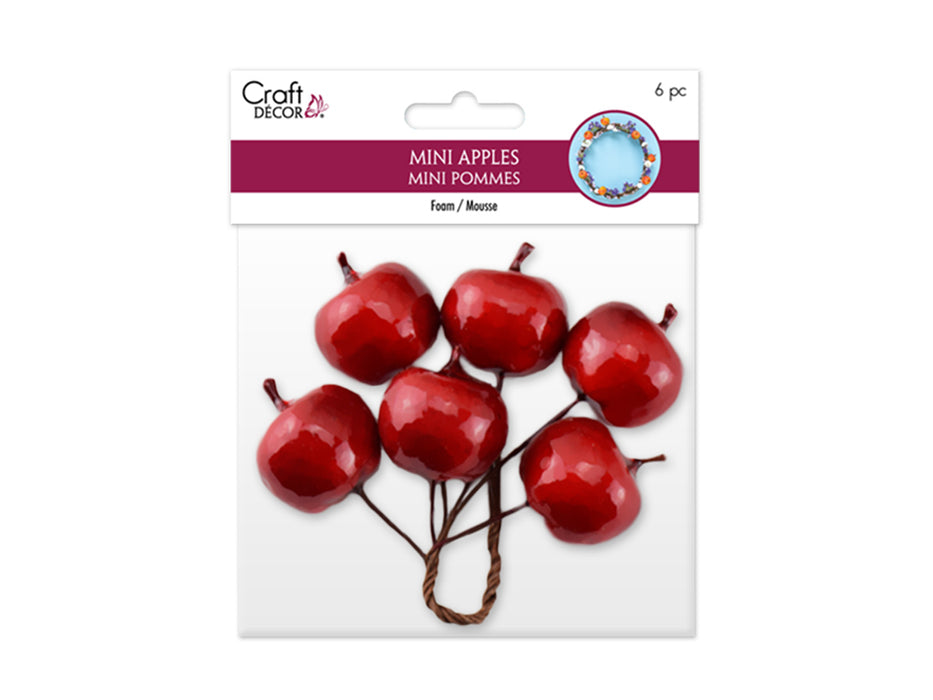 CRAFT DECOR: 3CM MINI APPLE PICKS 6PC FOAM GLOSSY A) RED DELICIOUS