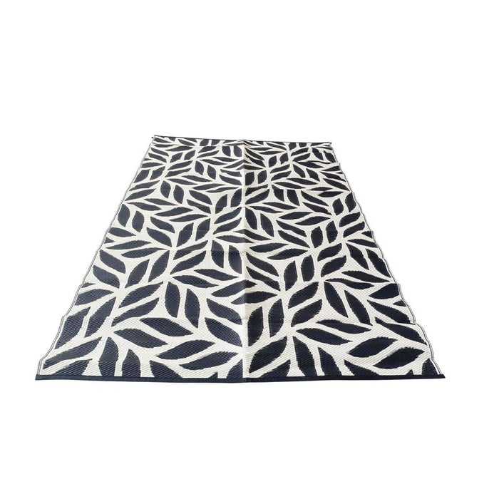 BLACK & WHITE LEAVES PATIO MAT - 6'X9'