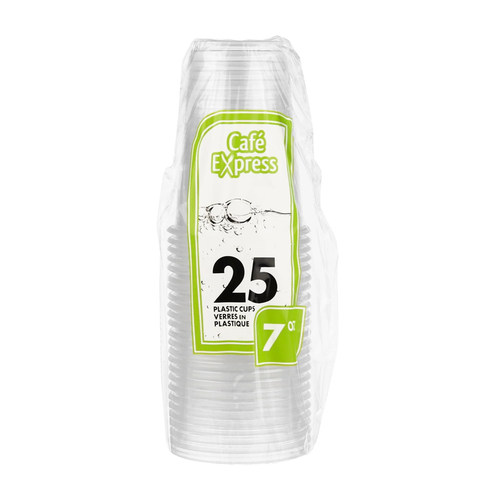 CAFE EXPRESS 7 OZ CLEAR PLASTIC CUPS 25 PCS