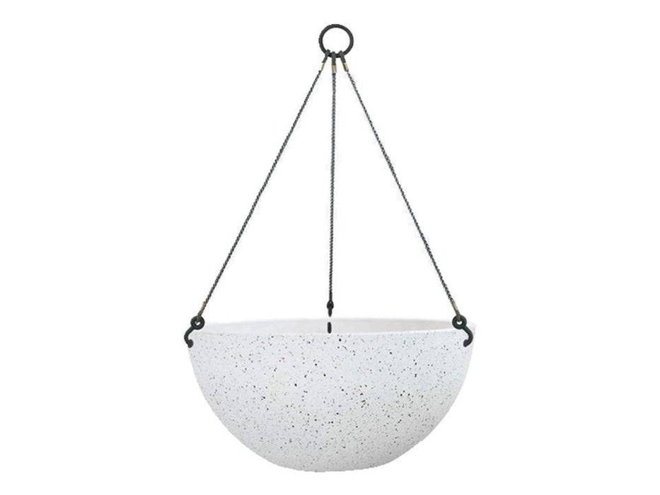 10" OXAILIS PATTERN PLASTIC HANGING PLANTER - white
