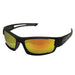 Streamside Polarized Sunglasses Titan Revo Red with black wraparound frame and mirrored red-orange lenses.