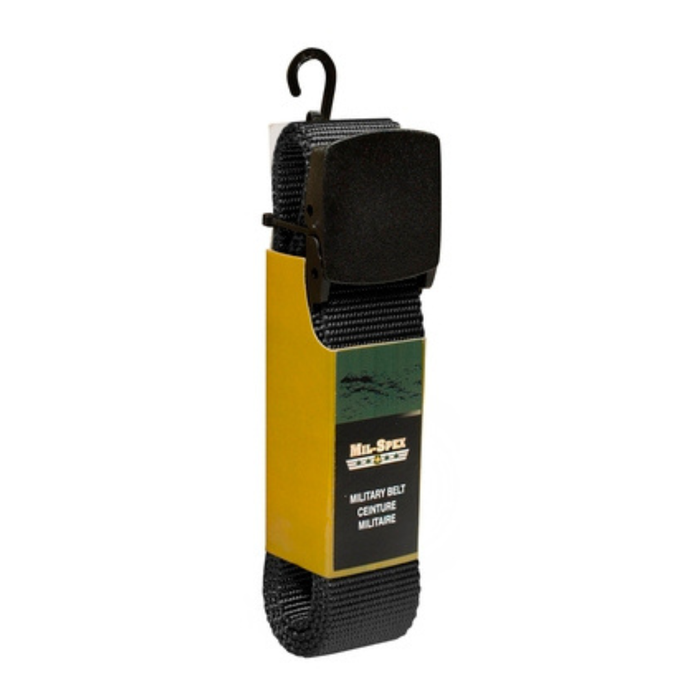 Black and yellow belt with a hook on a white background