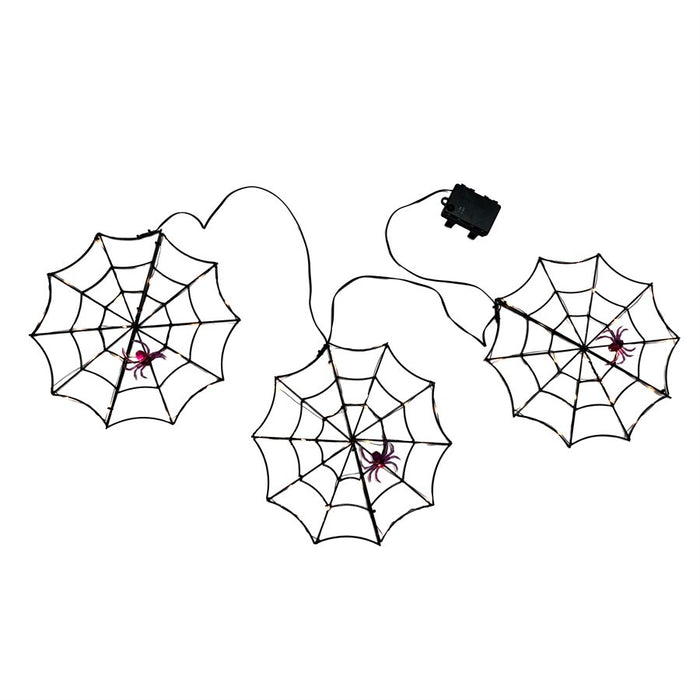 SET OF 3 LED SPIDER WEB LIGHTS WITH SPIDERS BATTERY OPERATED