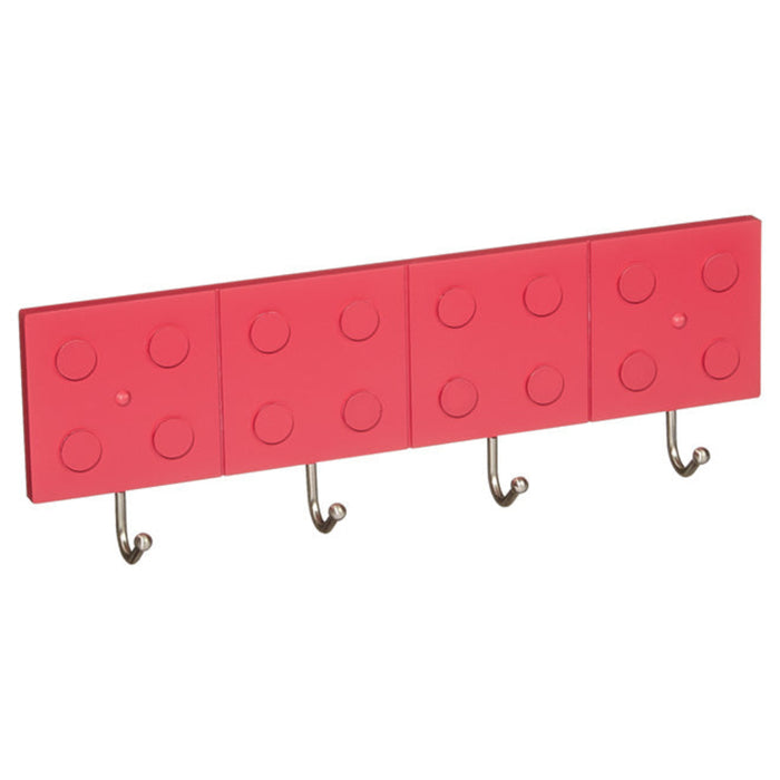 Red wall-mounted hook with a block design on a white background