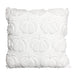 A square white throw pillow featuring a textured, raised pumpkin pattern and a ruffled trim, shown against a plain white background.