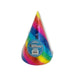 Colorful party hat with a label on a white background