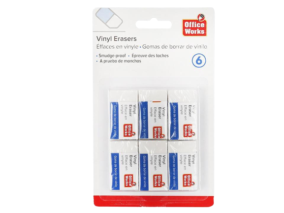 WHITE VINYL ERASERS 6 PCS