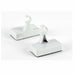 Two white plastic hook-shaped wall hooks with rectangular bases, shown on a plain white background.