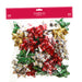 Packaged Christmas bows in red, green, and gold by Damson Decore on a white background.