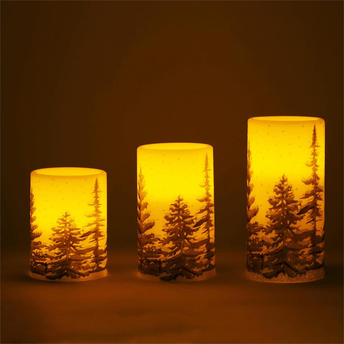 DECO L. SET/3 LED XMAS TREE DES. WAX CANDLES, 3X4"/5"/6",