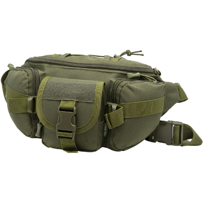 Green tactical waist bag on a white background