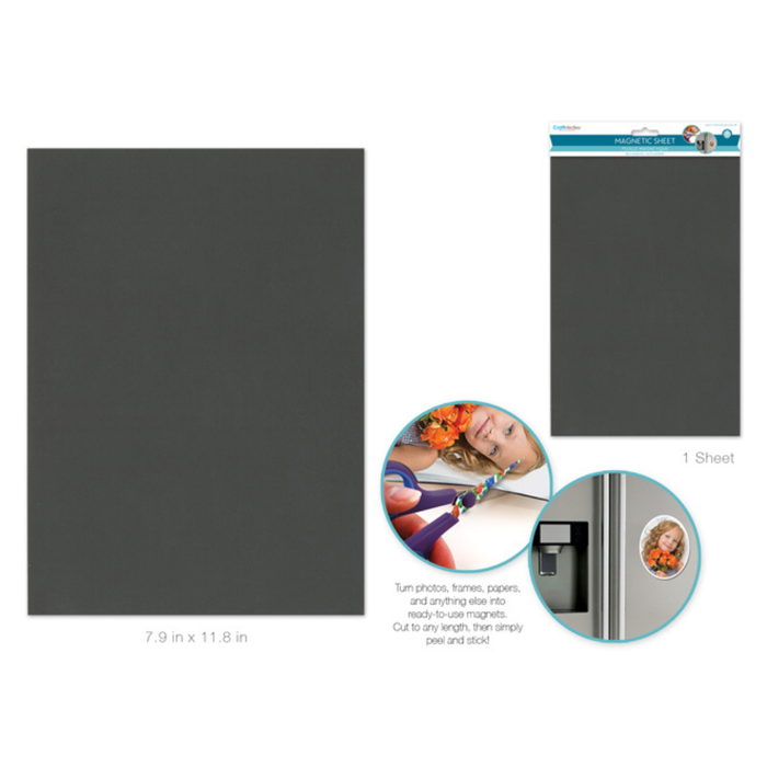 Magnetic sheet packaging with a gray sheet and product usage examples on a white background