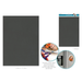 Magnetic sheet packaging with a gray sheet and product usage examples on a white background