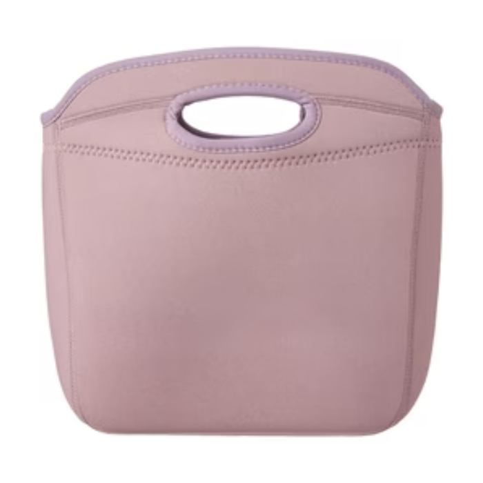 Pink pouch with a white interior on a white background