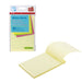 Packaged yellow sticky notes with a visible stack of notes on a white background, featuring Office Works branding.
