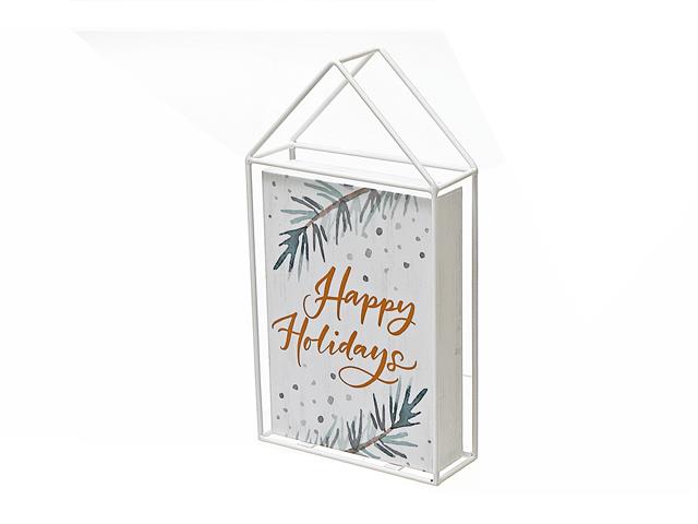 FRAMED HOUSE WITH WOOD BLOCK HAPPY HOLIDAYS