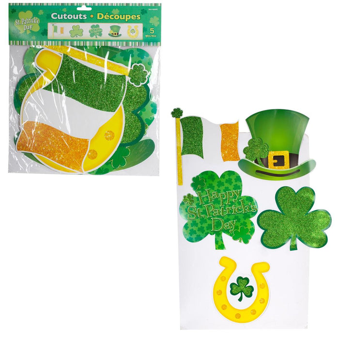 ST PATRICK'S DAY 5PK CUT-OUTS W/GLITTER