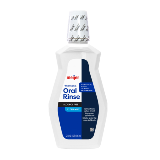 Meijer Oral Rinse bottle on a white background