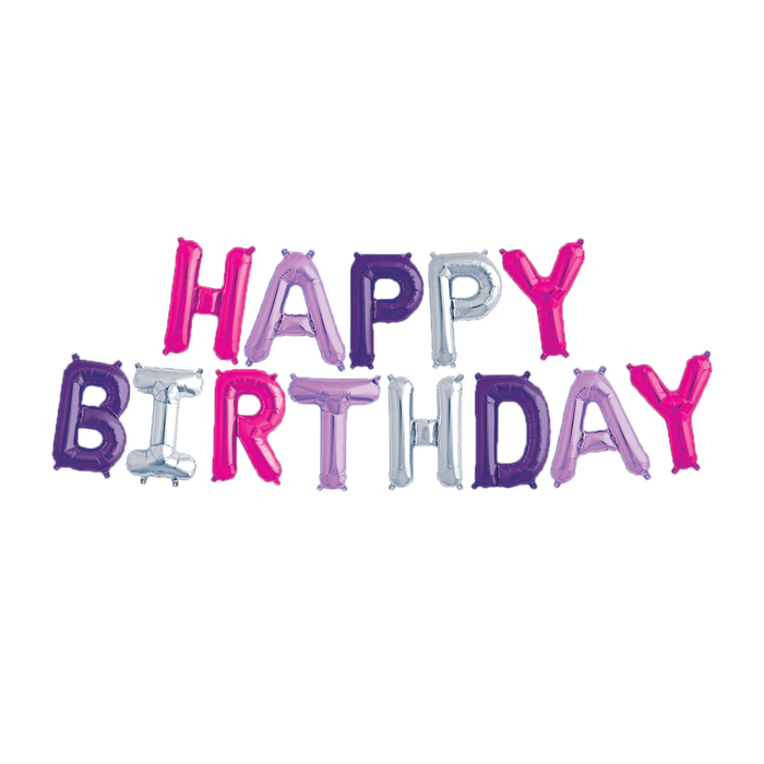 16" FOIL BALLOON BUNTING-HAPPY BIRTHDAY PINK/PURPLE