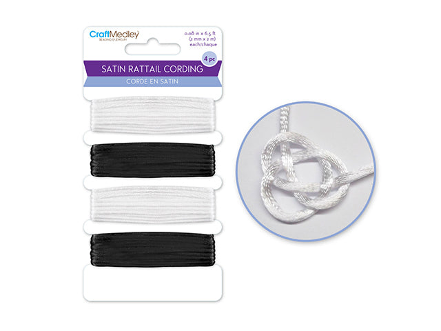 JEWELRY SATIN RATTAIL CORDING 2MMX2M - BLACK & WHITE