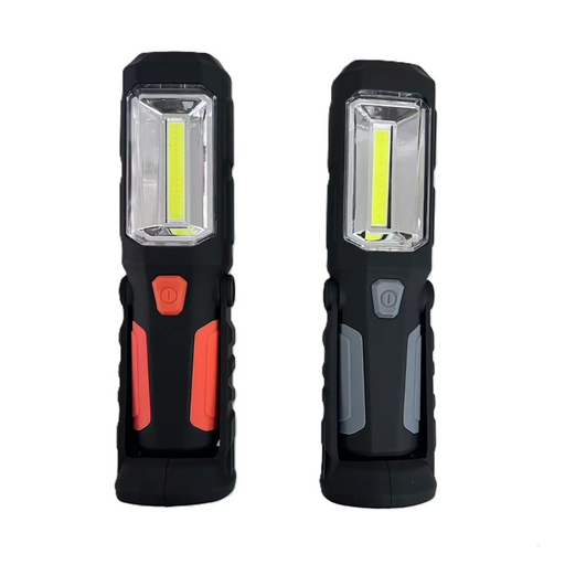 Two black and red flashlight tools on a white background