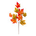An artificial autumn maple leaf stem featuring vibrant red, orange, yellow, and green leaves on a plain white background.