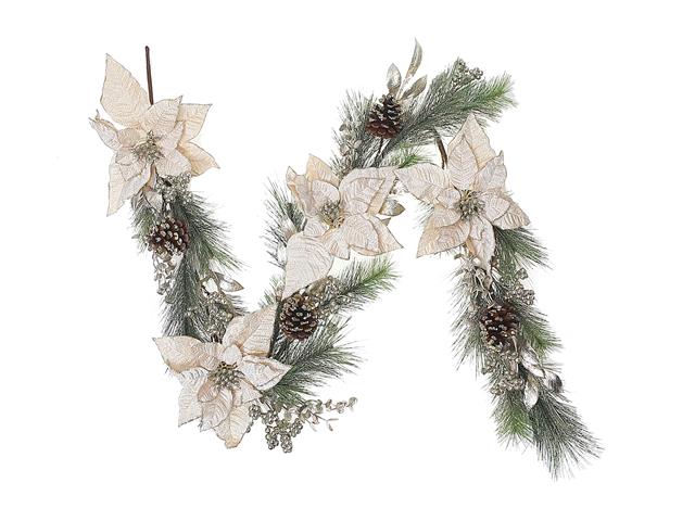 POINTSETTIA AND PINECONE GARLAND 72IN