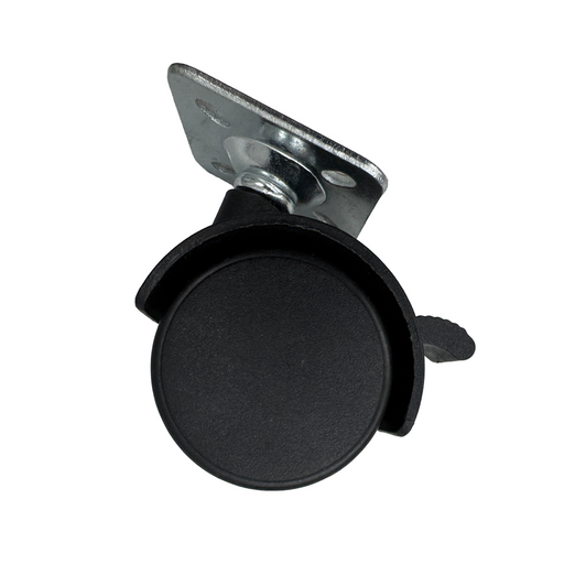 Black caster wheel on a white background