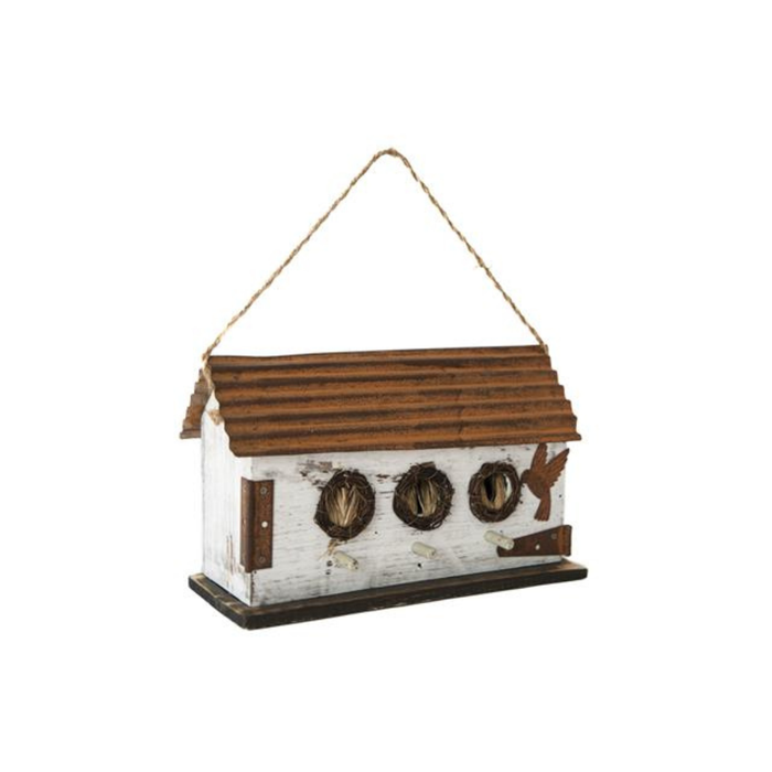 WOODEN WHITE BARN BIRDHOUSE